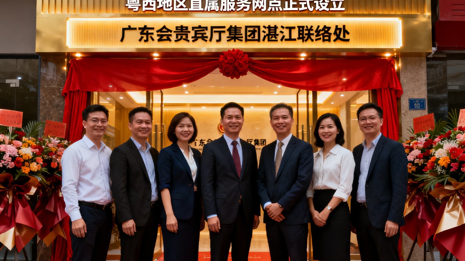 广东会贵宾厅集团湛江联络处新址揭幕，团队在粤西地区正式设立直属服务网点